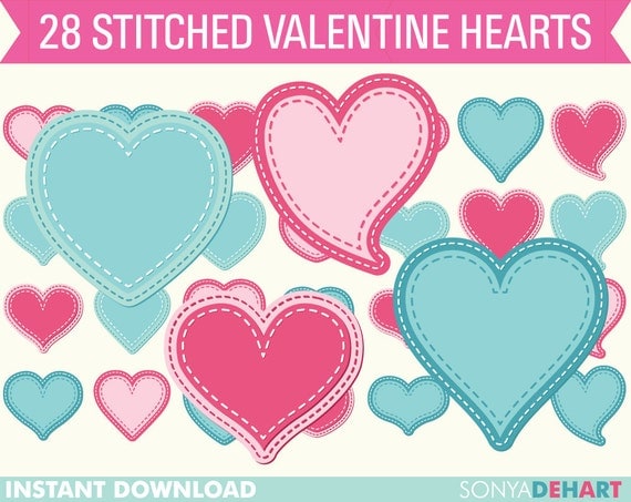 50% OFF Black Friday Sale Valentine's Day Clip Art Stitched Hearts Instant Download Il_570xn