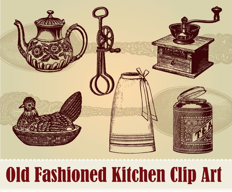Vintage Kitchen Items Clip Art Collection 100 Scalable Vector Art