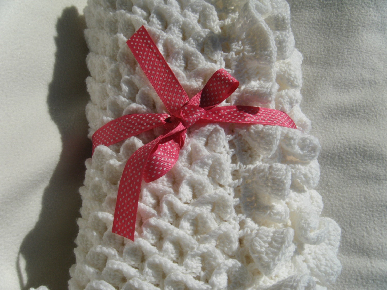 White Crocodile Stitch Crocheted Baby Blanket by KraftyGrannysHome