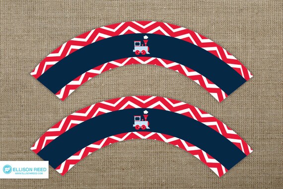 Train Birthday - Train Cupcake Wrapper - Train Printable - Chevron - Boy Birthday - first birthday - Choo Choo Train - Chugga Chugga Train Il_570xn