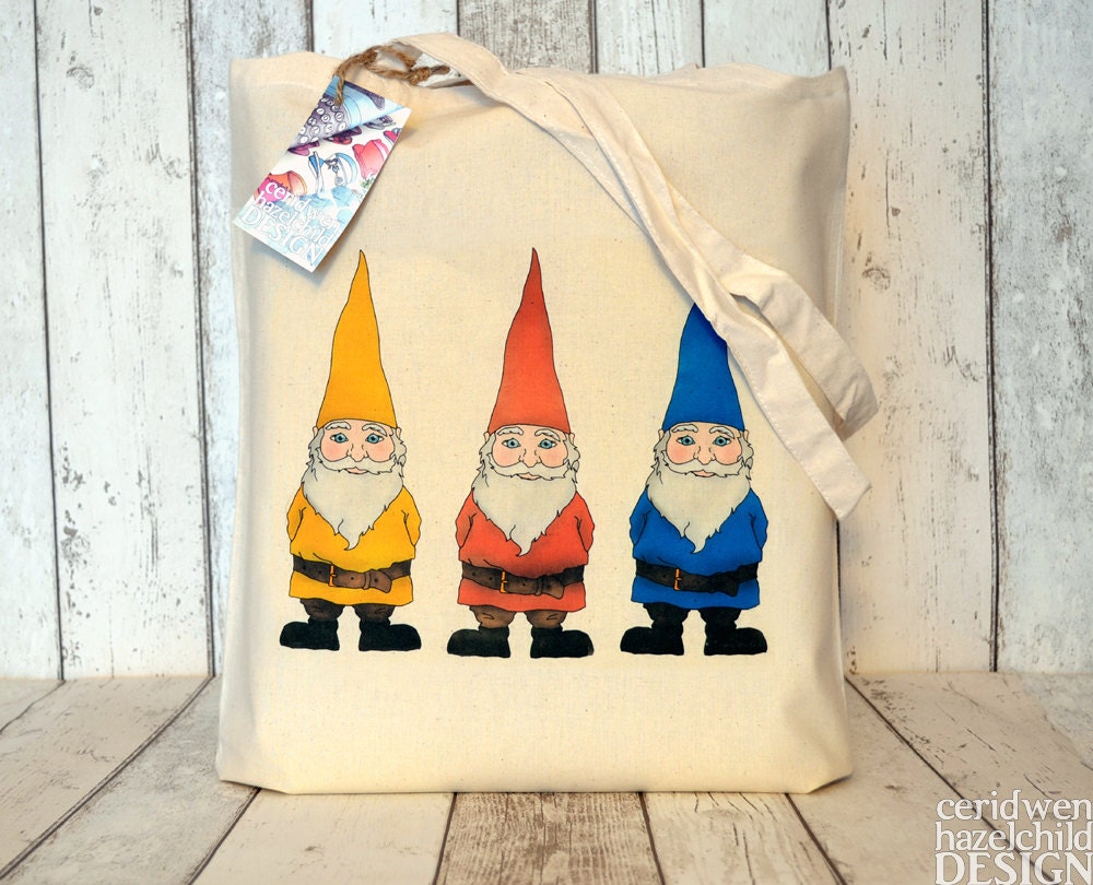 Three Garden Gnomes Illustration Eco Cotton Tote Bag