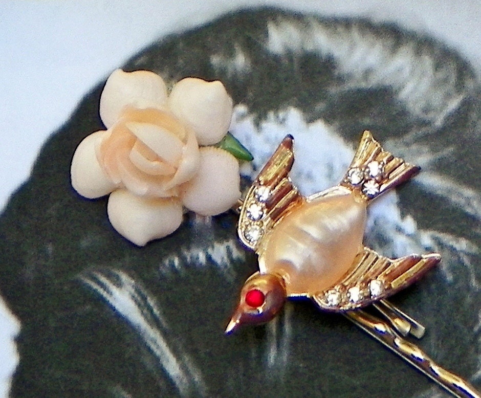 Decorative Beach Bridal Jelly Bird Bobby Pins, Vintage Romance at it's Best