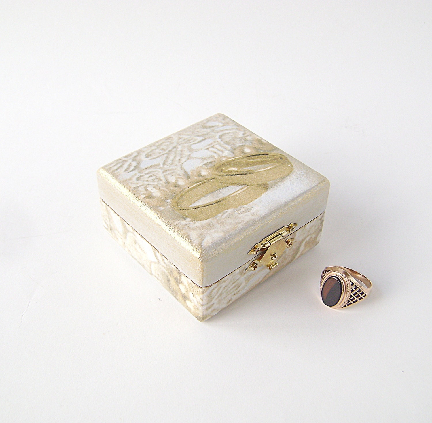 Grey Gold Ring Bearer Box , Wedding box, Treasure Box , Jewelry box , vintage style box, proposal ring box, wedding ring - NataliaDecor