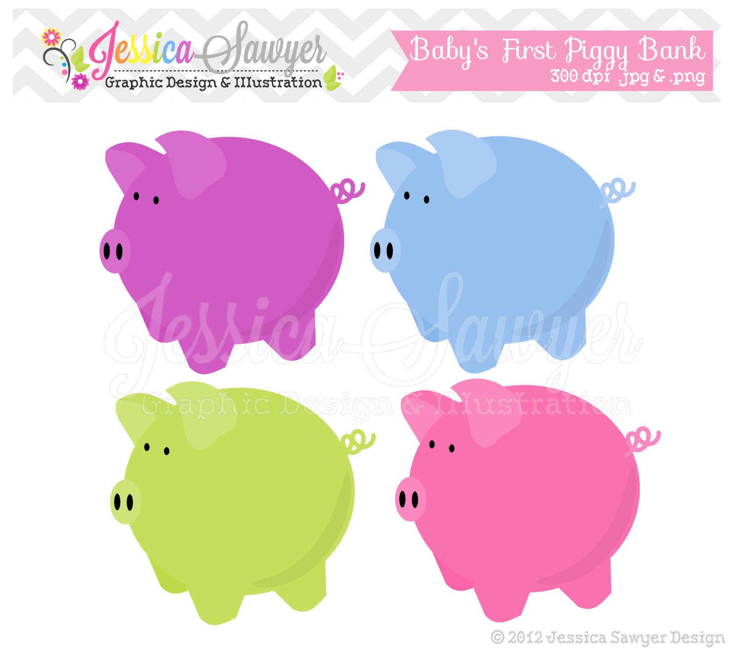 CLEARANCE - piggy banks clip art, baby shower clipart, gender neutral for web design, invitations, announcements INSTANT DOWNLOAD, Il_570xn