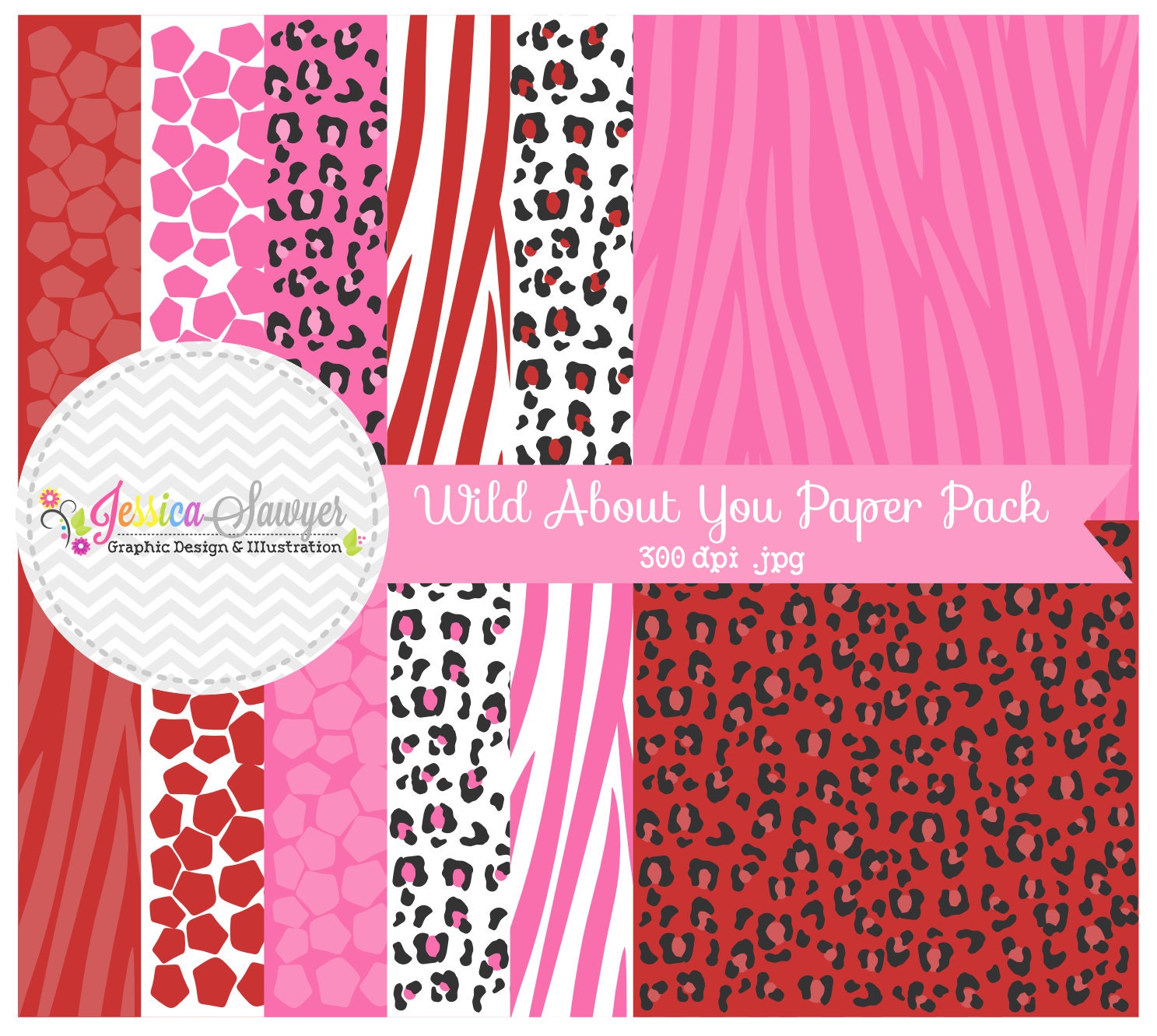 INSTANT DOWNLOAD, Wild about you digital paper pack - valentine's day paper - animal print background - card making - digital scrapbook Il_570xn