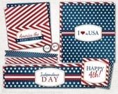 4th of July Party Package - PRINTABLE Party Set (Bag Toppers, Circles, Tags, Water Bottle Labels, Flags) - July 4th Collection