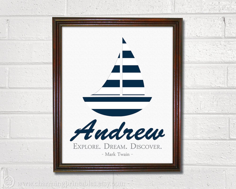 Nautical Nursery Print - Choose Your Color - DIY PRINTABLE Art - Nautical Sailboat Nursery Art - Mark Twain - Nursery Shape Collection Il_570xn