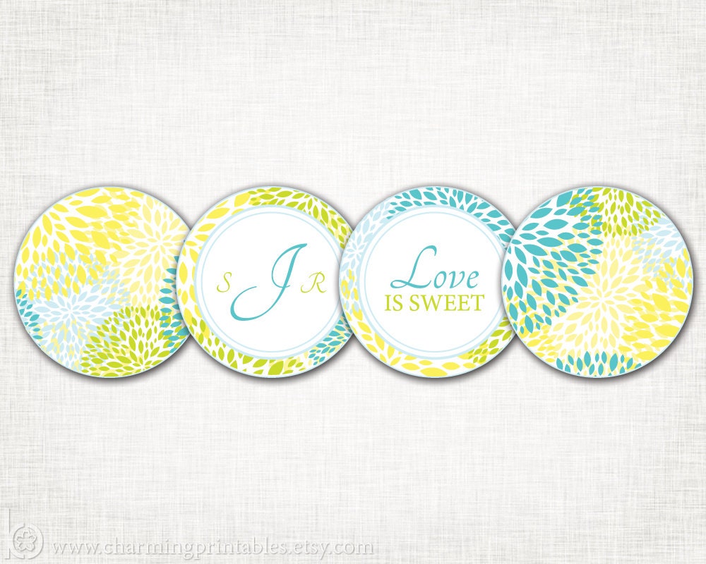 Flower Circle Printables - 4 Styles DIY PDF File Cupcake Toppers, Party Circles, Stickers, Favor Tags, Labels - Floral Collection Il_570xn