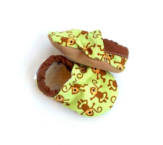 monkey shoes baby shoes monkey booties green and brown monkey clothing