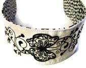 Embroidered Reversible Headband Recycled Paraglider Black and White Butterfly - OffChutes