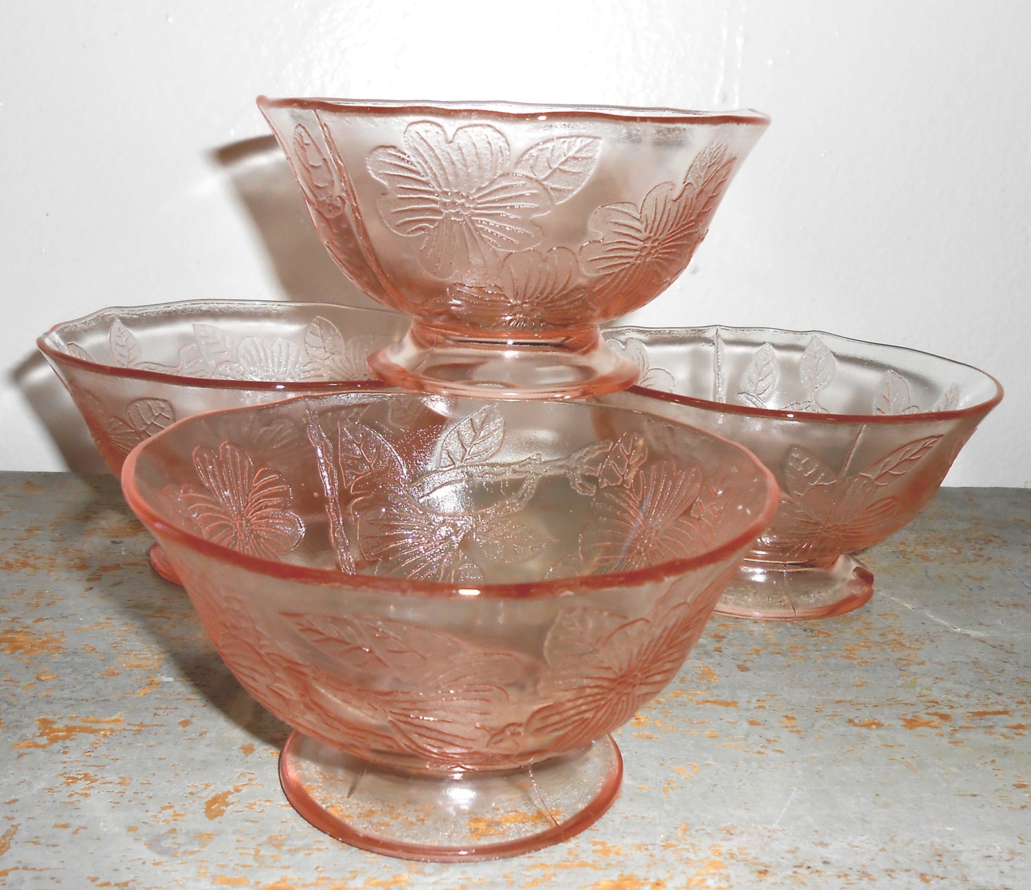 Vintage Dessert Bowls Pink Depression Glass Dessert by TheBackShak
