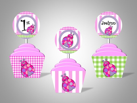 Pink LadyBug Cupcake Wrappers & Toppers - Personalized - DIY Printable Party Decorations Il_570xn
