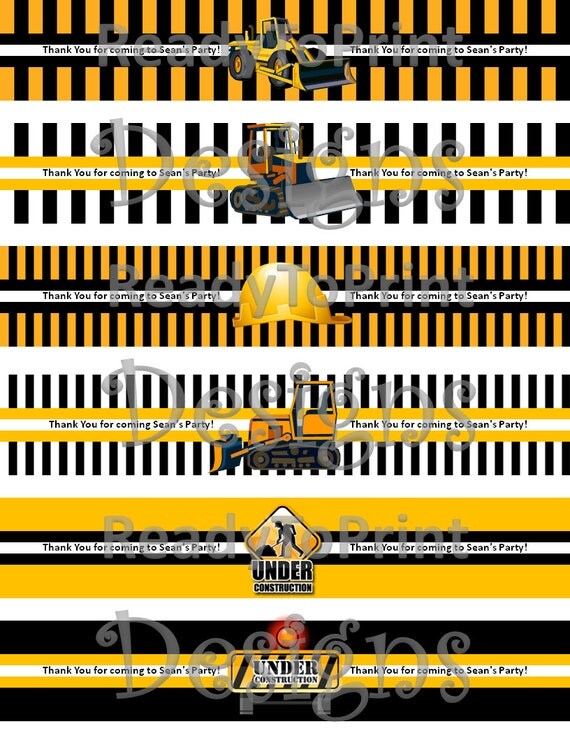 Water Bottle Label - Construction Themed - Personalized With Name - DIY Printable Party Decorations Il_570xn