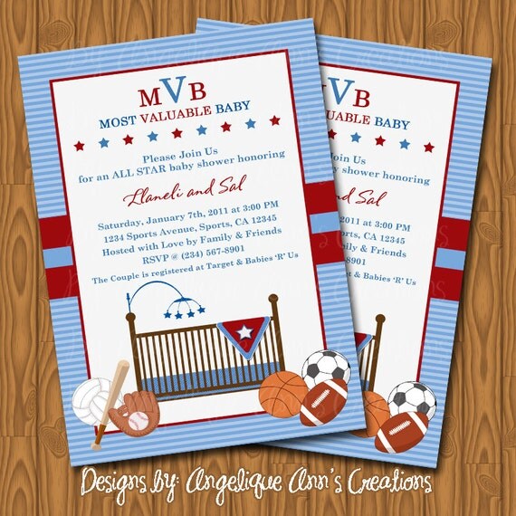 All Star Sports Baby Shower Invitations DIY Printable