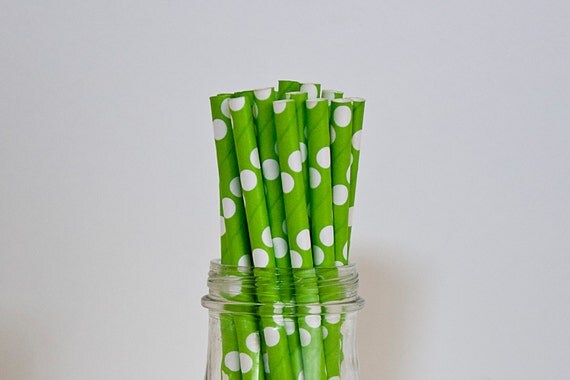 25 Lime Green Polka Dot Paper Straws Vintage Style Carnival Circus Wedding Birthday Bridal Baby Shower W/ Printable Flags Ready to Ship Il_570xn