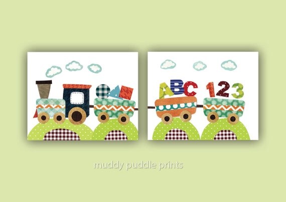 Train nursery art Nursery decor nursery by MuddyPuddlePrints