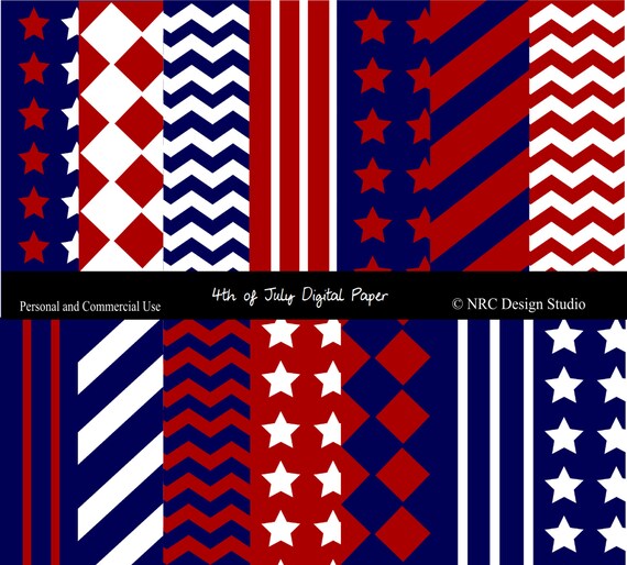 WINTER SALE - 4th of July Digital Papers - 8x8 Digi Papers - 4th of July Printable Papers - Personal and Commercial Use Il_570xn