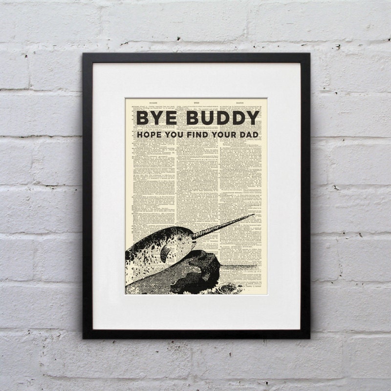 Bye Buddy Narwhal - Dictionary Page Book Art Print - DPUN001 - WhiskerPrints
