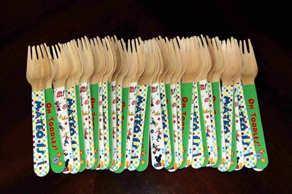 24 Wooden Forks or Spoons- Mickey Mouse Clubhouse Il_570xn