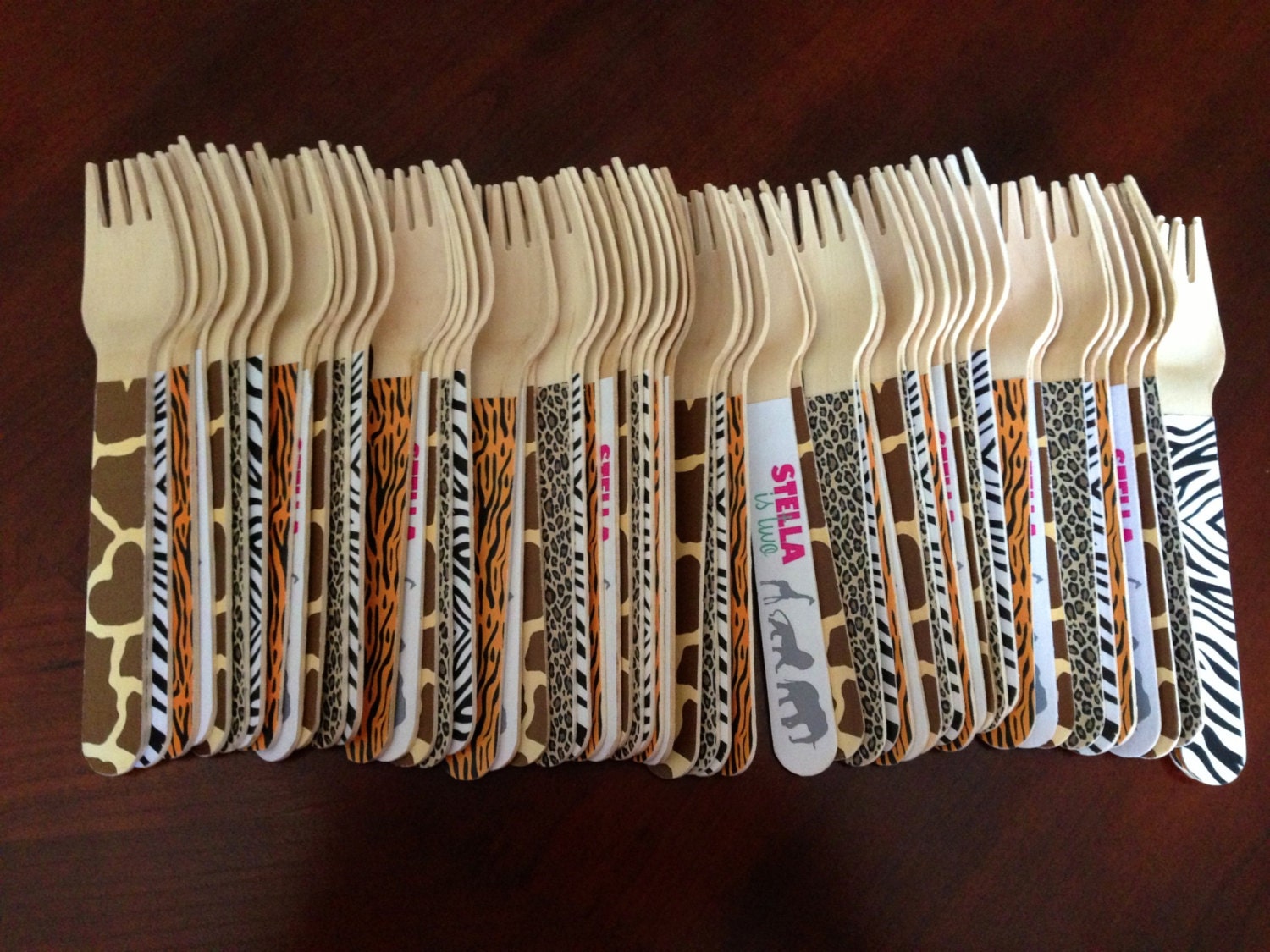 24 Wooden Forks or Spoons- Safari Il_570xn