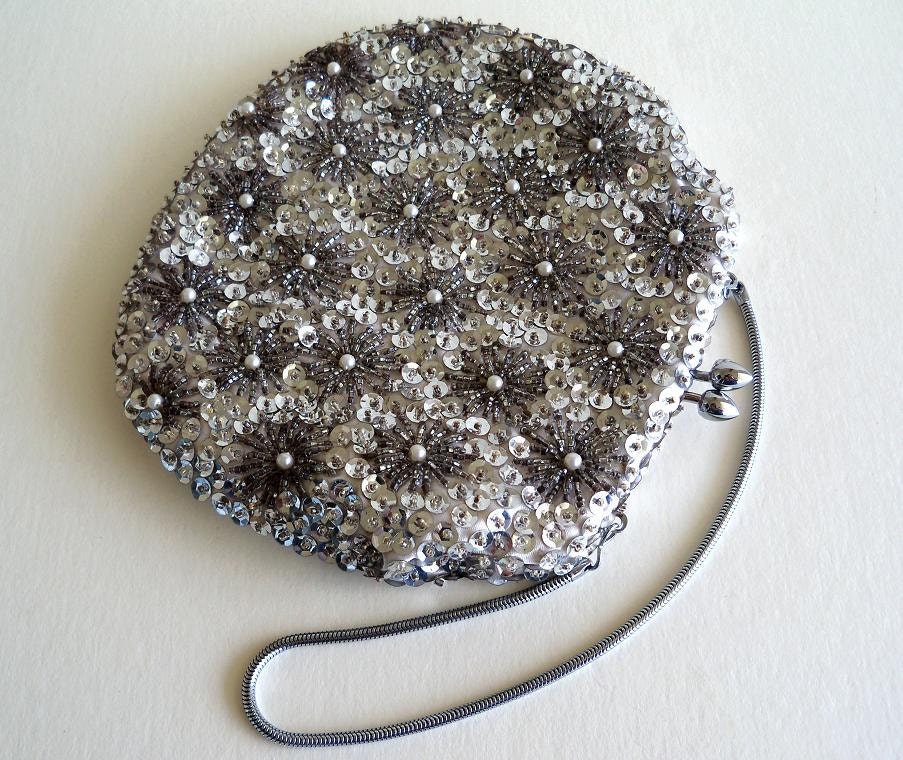 silver sequin evening bag