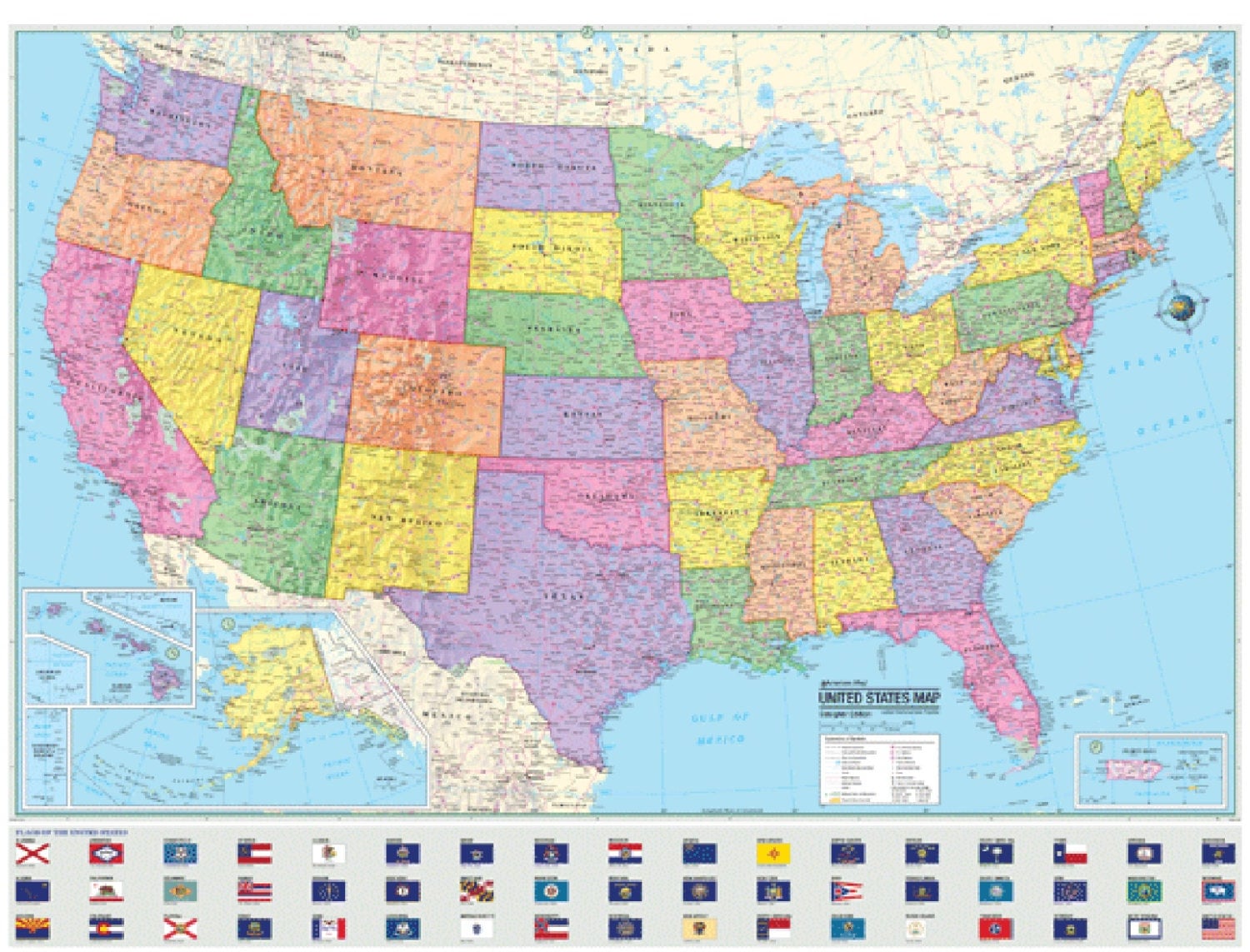 United States Wall Map Usa State Flags Poster By Coolowlmaps