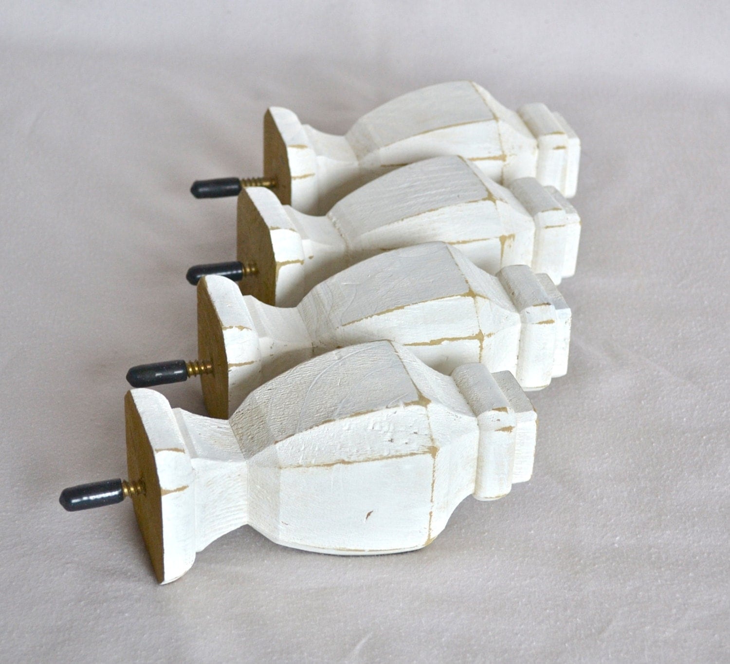 Items similar to Set of 4 Distressed White Wooden Bed Post Finials on Etsy