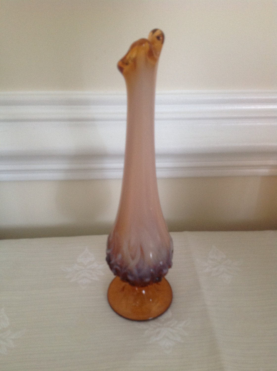 Fenton Amber Peach Opalescent Bud Vase