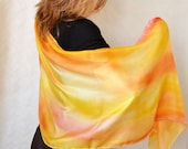 Handmade Scarf. Hand Painted  Silk Scarf. Shades of red , orange , yellow .Size 45x180 cm. - KatarzynaKaMaART