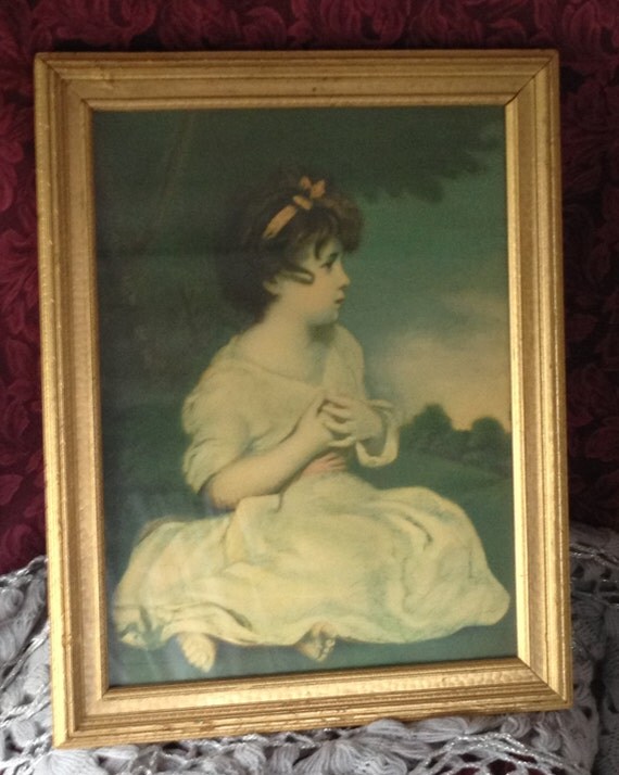 Items similar to Vintage Wall Hanging Print Framed Little Girl 1925