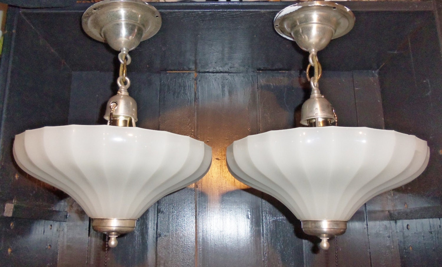 Set of 2 Antique Art Deco Pull String Lightolier by BooksShop