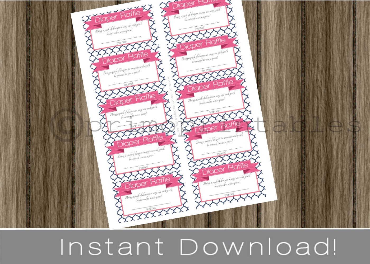 Baby Shower Diaper Raffle Tickets navy blue preppy pink INSTANT DOWNLOAD diy printable digital file print your own Il_570xn