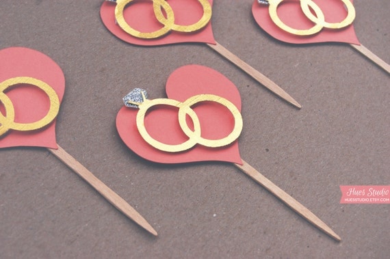Double Wedding Ring Heart Cupcake Toppers, Party Picks, Toothpicks, Food Picks - CUSTOM Wedding Bridal Party Decoration (Set of 12) Il_570xn