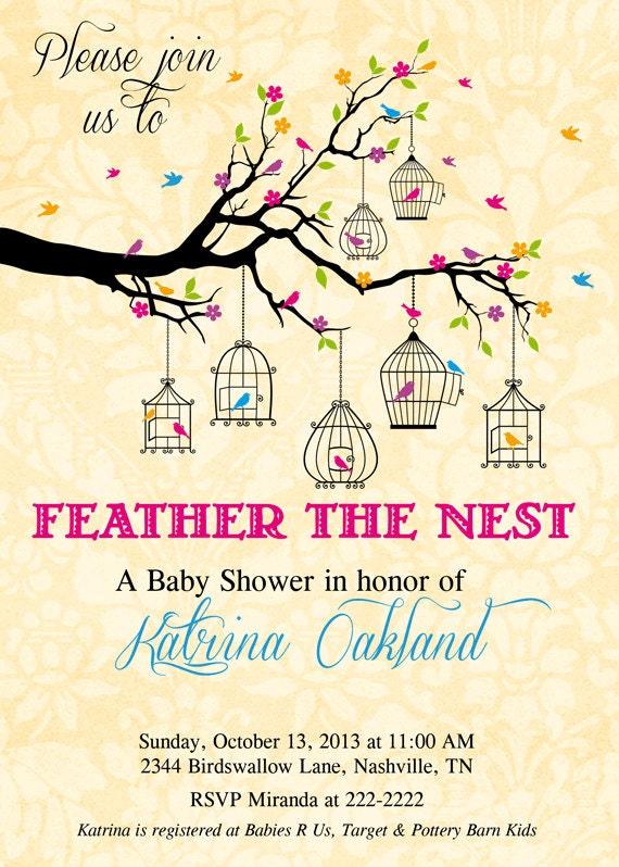 Feather the Nest Birdcage Baby Shower Invitation - Printable Il_570xn