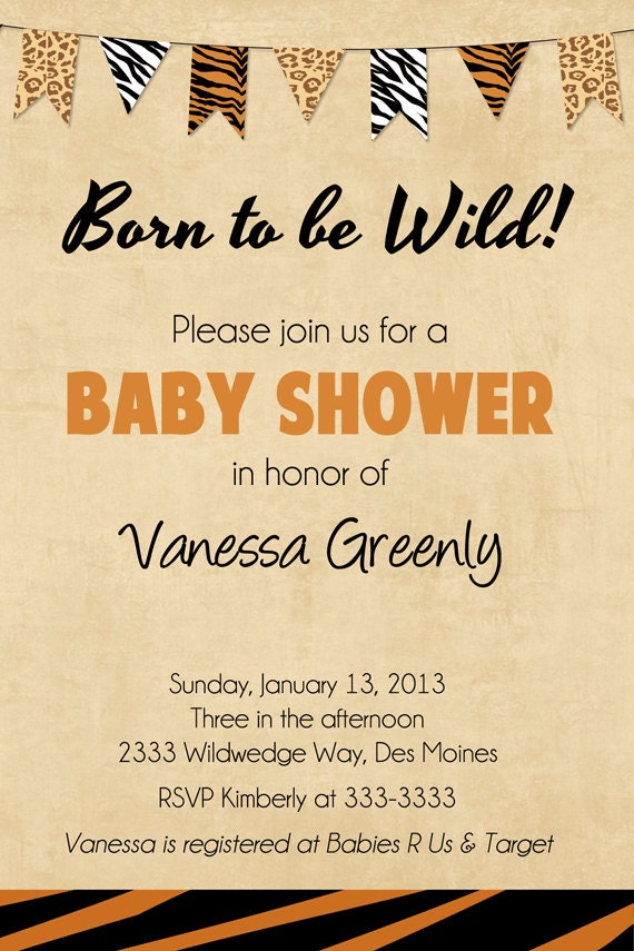 Wild Animal Print Bunting Baby Shower Invitation - Printable Il_570xn