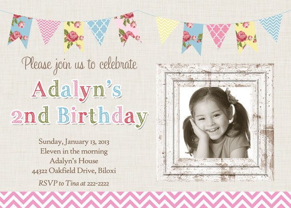Shabby Chic Bunting Birthday Party Invitation - Printable Il_570xn