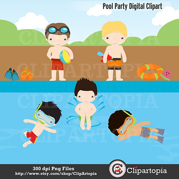 Pool Party Digital Clipart / Summer Boys digital Clipart For Personal and Commercial Use Il_570xn