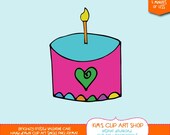 Brightly Frosted Valentines Day Cake Clip art single, cake drawing, cake clipart, cake clip art, digital scrapbooking Il_170x135