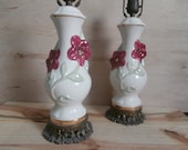 Antique Table Lamp Pair Set Circa 1930s-1940s, Excellent Vintage Condition, Exquisite Design and Coloring