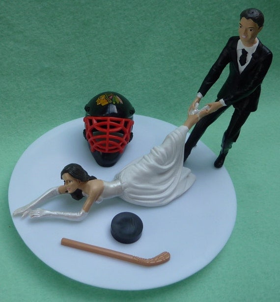Wedding Cake Topper Chicago Blackhawks Black Hawks G Hockey Themed w ...