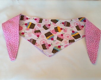 Tieon Dog Bandana Cupcake on Pink with White Dot XSmall/Small/Medium/Large/XLarge