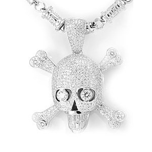 Skull And Bones Diamond Pendant K White Gold Skull Head