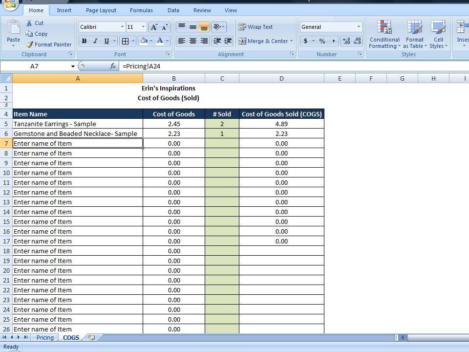 Cost Of Goods Sold Spreadsheet Calculate By TimeSavingTemplates