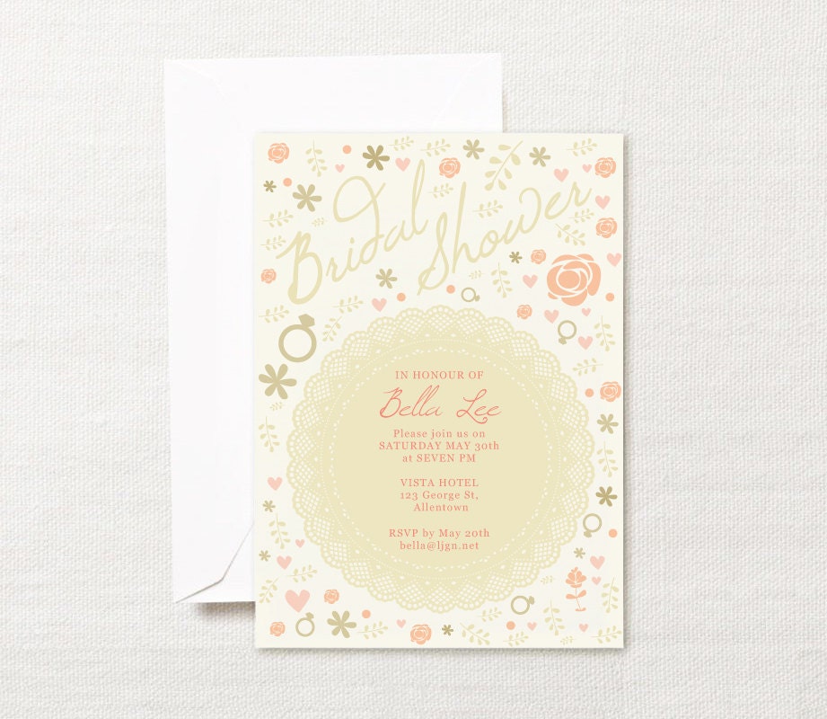 Rustic Bridal Shower Floral Doily Invitation Printable - wedding invite Il_570xn