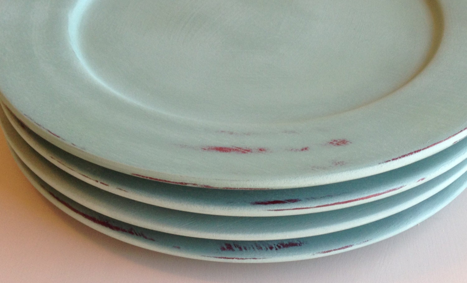 Distressed Wood Plate Chargers in Annie Sloan Duck Egg Blue  - Set of 6 - SerendipitousDecor