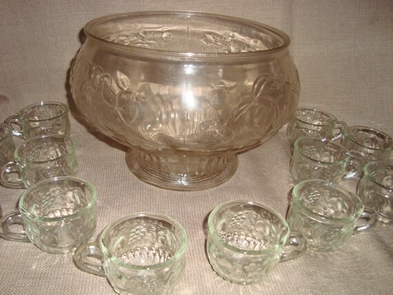 Items Similar To Vintage Glass Punch Bowl Set On Etsy