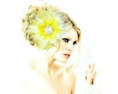 Romantic bridal hair accessory yellow white tulle flower - costumeBM