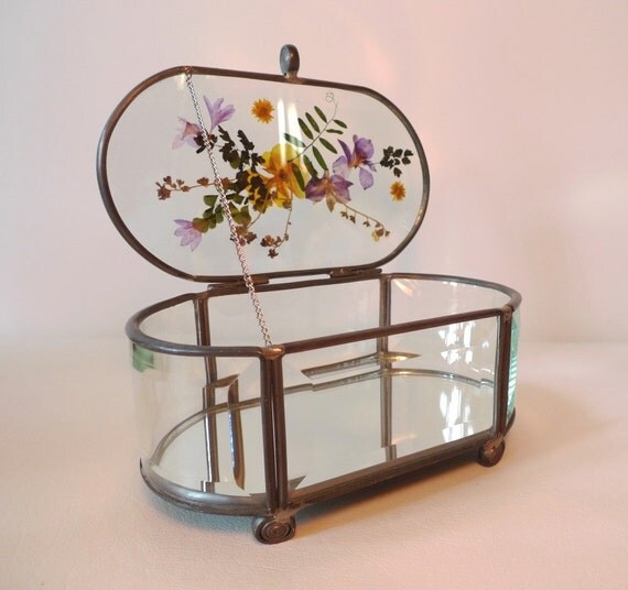 Glass Jewelry box with pressed flowers in by UniqueThingsChicago
