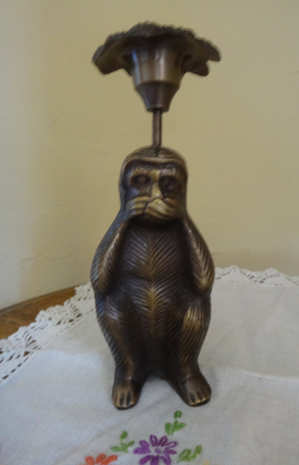 Vintage Brass Monkey Candle Holder Speak No evil 5 by JoAnntiques