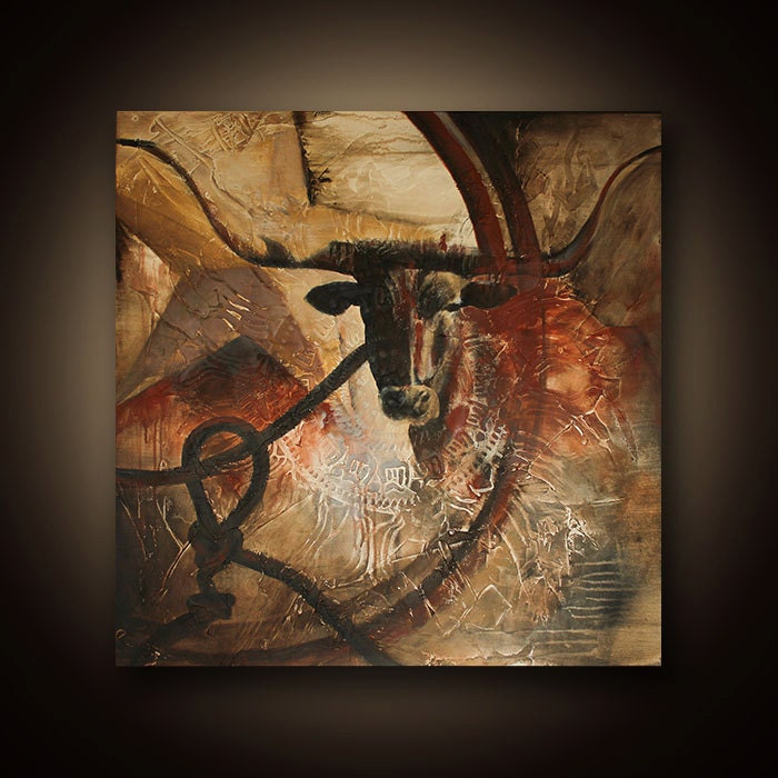 Original art Acrylic Paintingon canvas, longhorn Texas star 36X36X1 - RedWhiteNBlue
